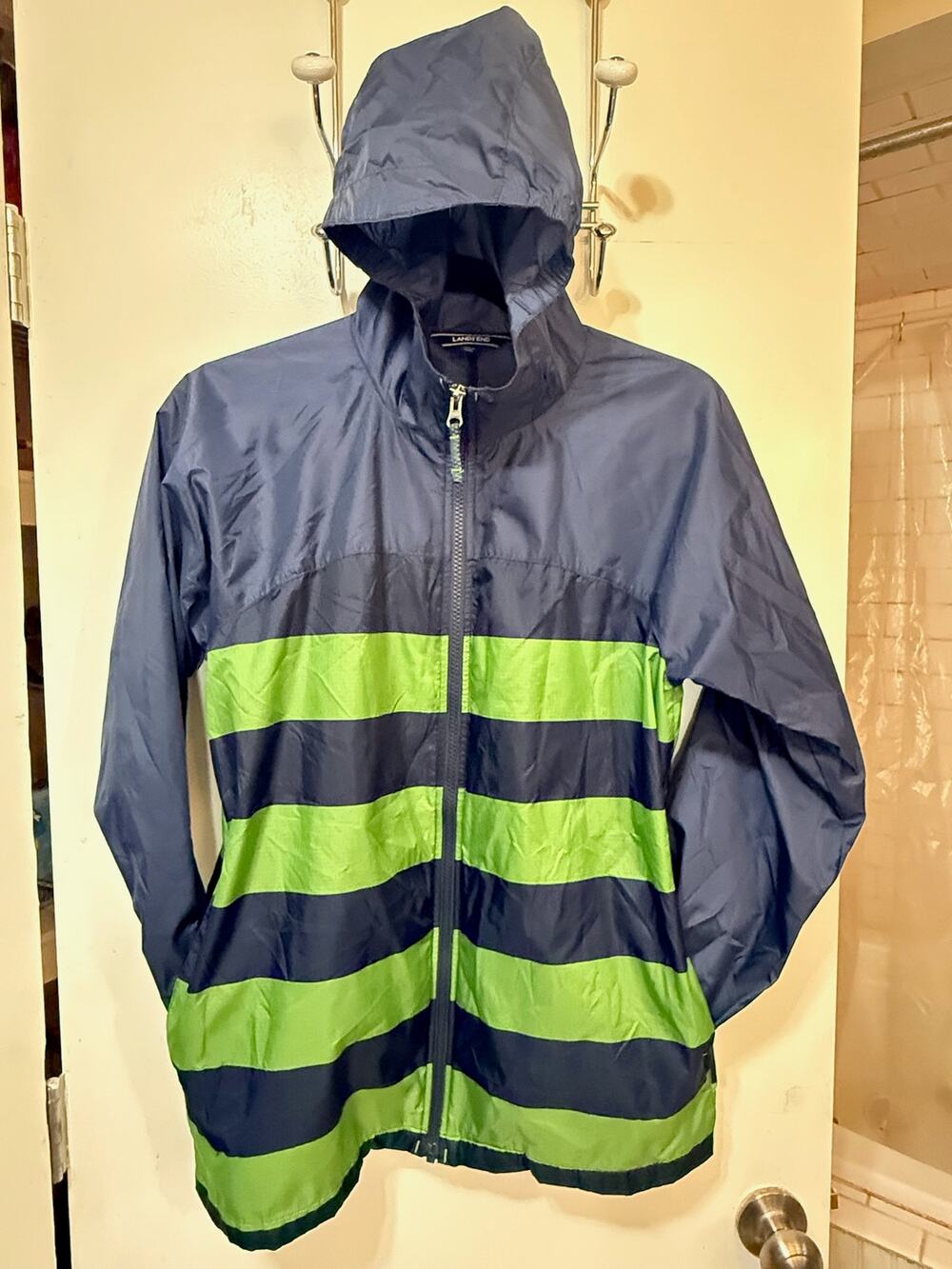 Lands' End Kids' Packable Rain Jacket / Windbreaker navy green Size L